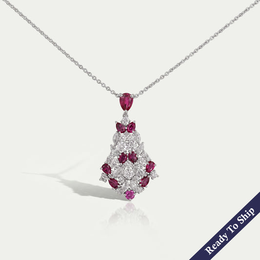 Pink Ruby Gemstone Cluster Pendant