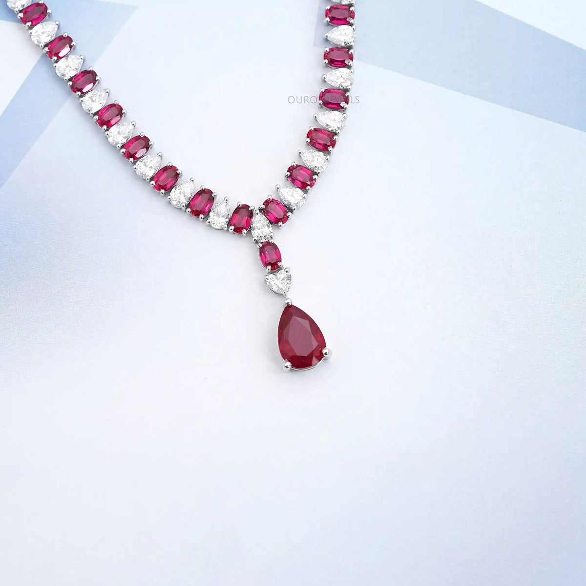 Ruby Pear And Oval Gemstone Necklace