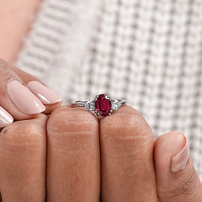 Ruby Oval Gemstone Three Stone Ring