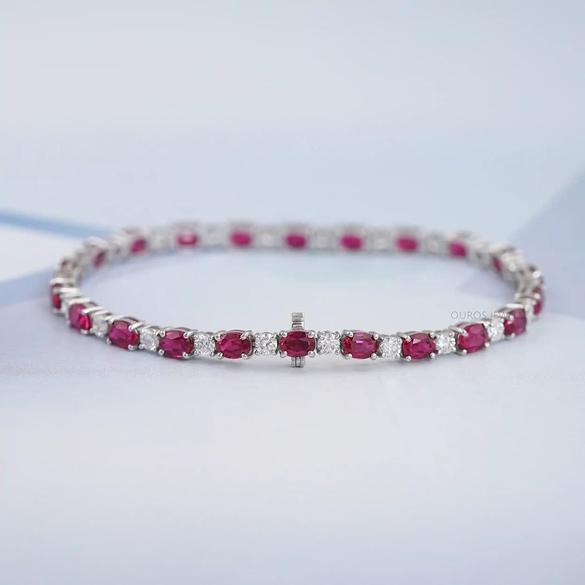 Ruby Oval Gemstone Tennis Bracelet