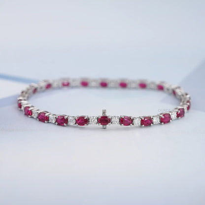 Ruby Oval Gemstone Tennis Bracelet