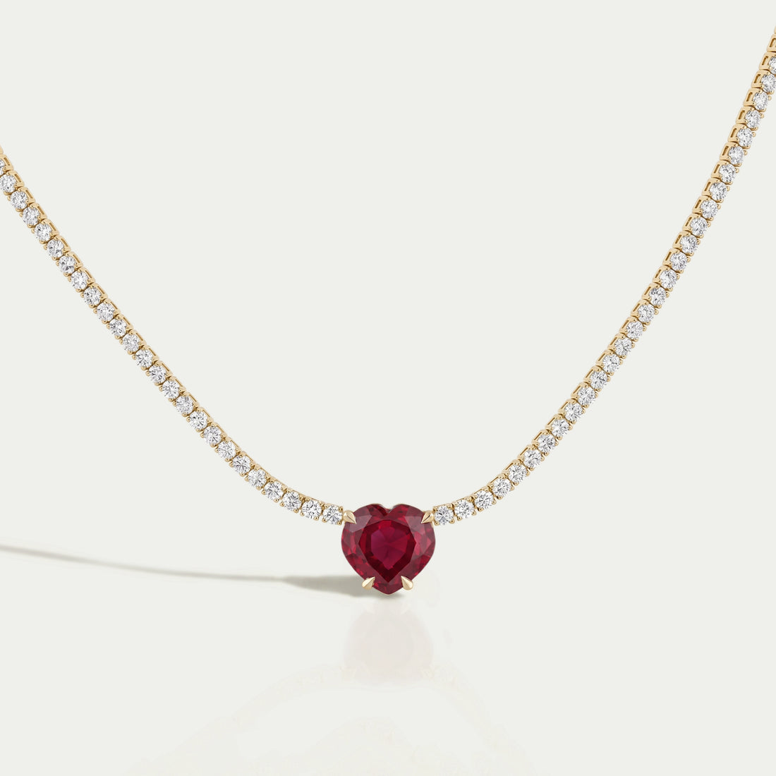 Ruby Heart And Round Diamond Tennis Necklace Necklaces