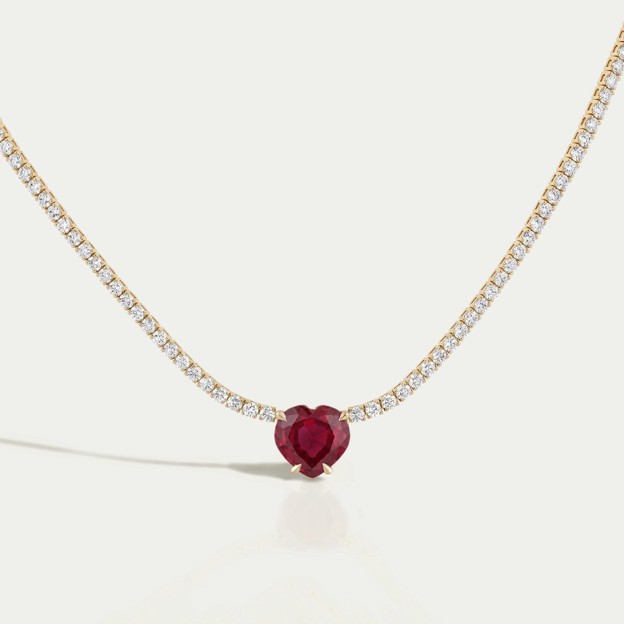 Ruby Heart And Round Diamond Tennis Necklace Necklaces