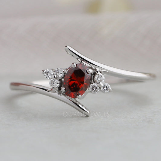 Red Oval Cut Lab Diamond Bypass Ring