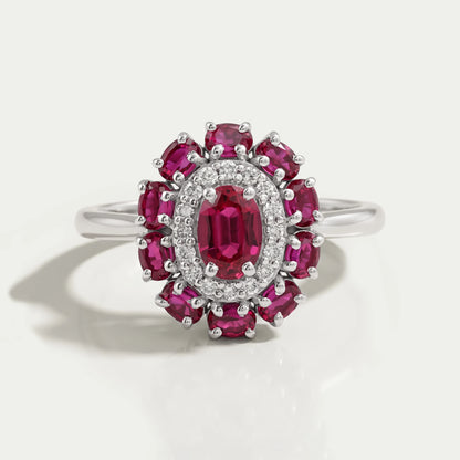 Round and Red Oval Diamond Double Halo Engagement Ring Ring