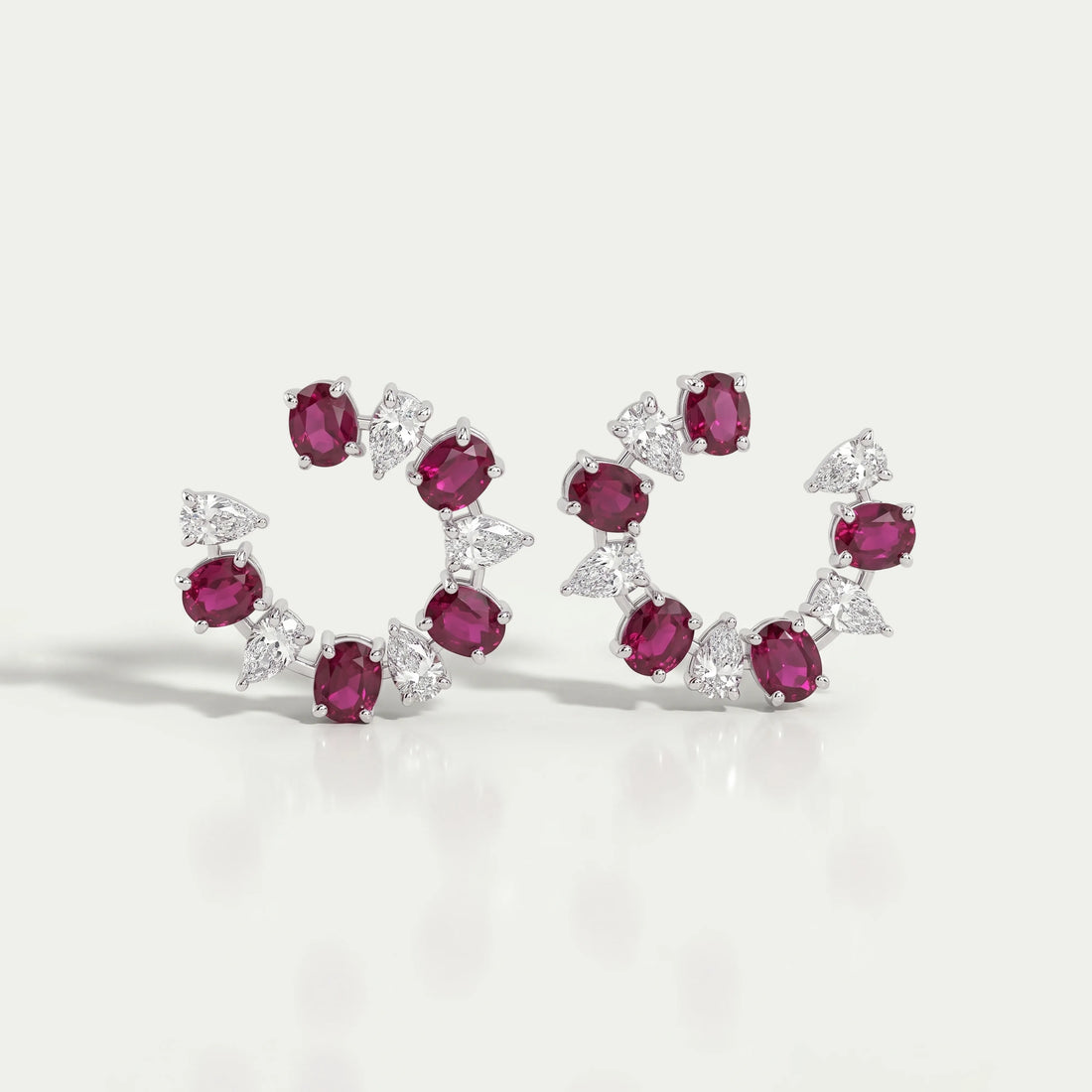 Pear and Red Oval Diamond Stud Earring Earring