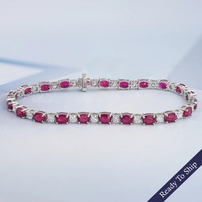 Ruby Oval Gemstone Tennis Bracelet