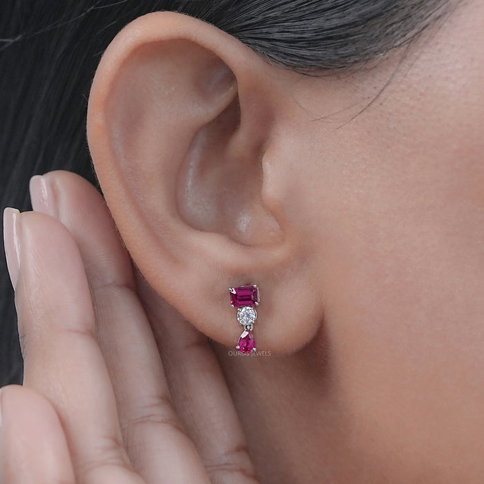 Ruby Emerald And Pear Gemstone Drop Earrings