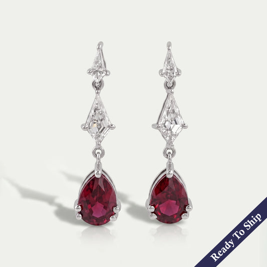 Ruby Pear Gemstone And Kite Cut Drop Earrings