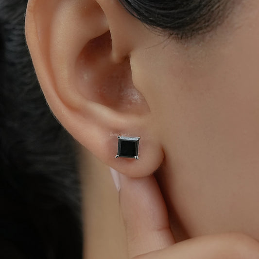 Salt Pepper Princess Cut Stud Earrings