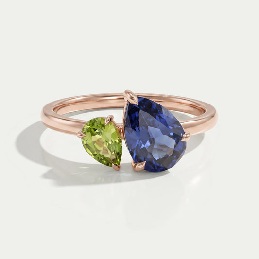 Sapphire And Green Pear Gemstone Toi Et Moi Ring
