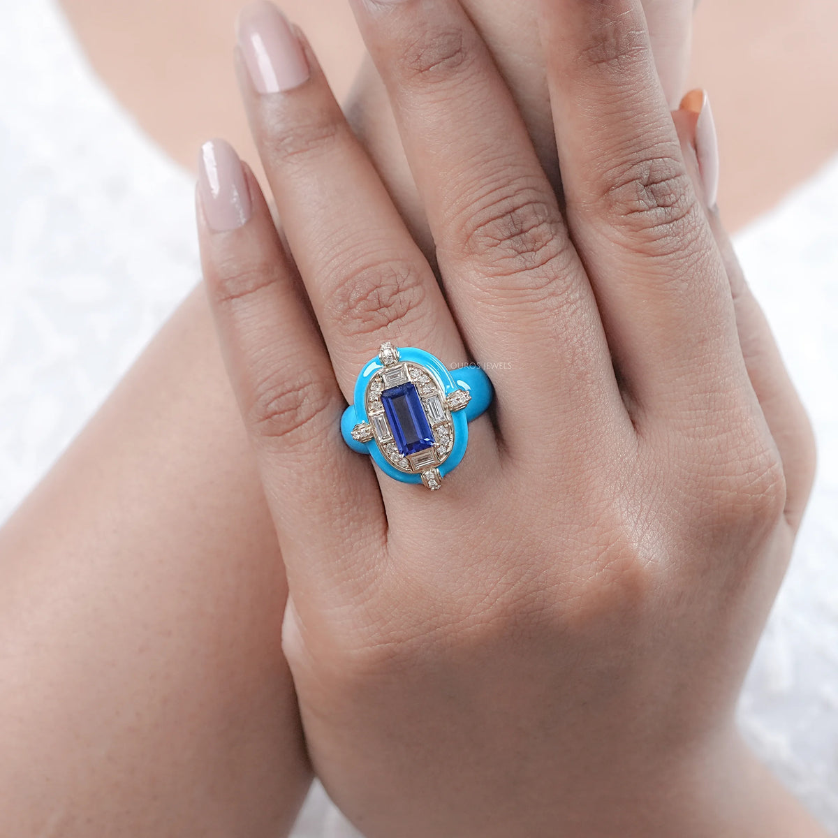 Sapphire Baguette With Enamel Cocktail Ring Rings