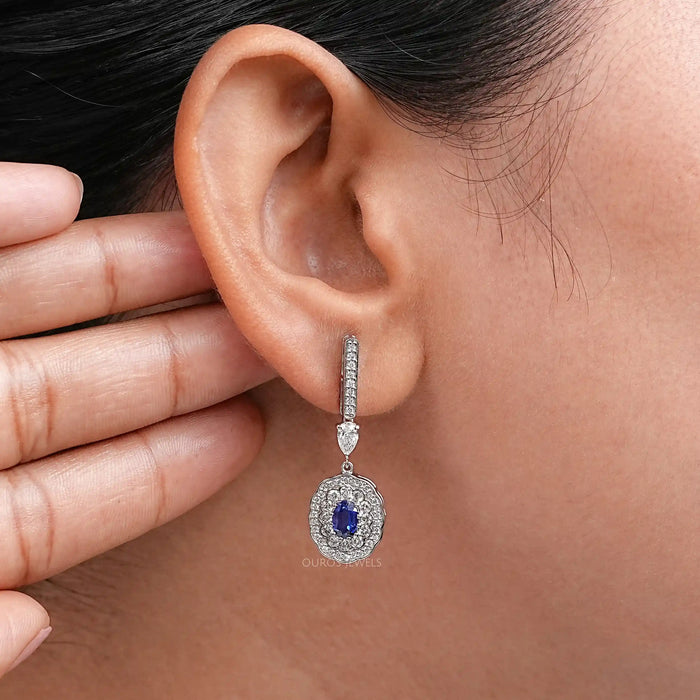 Oval Sapphire and Diamond Double Halo Earrings