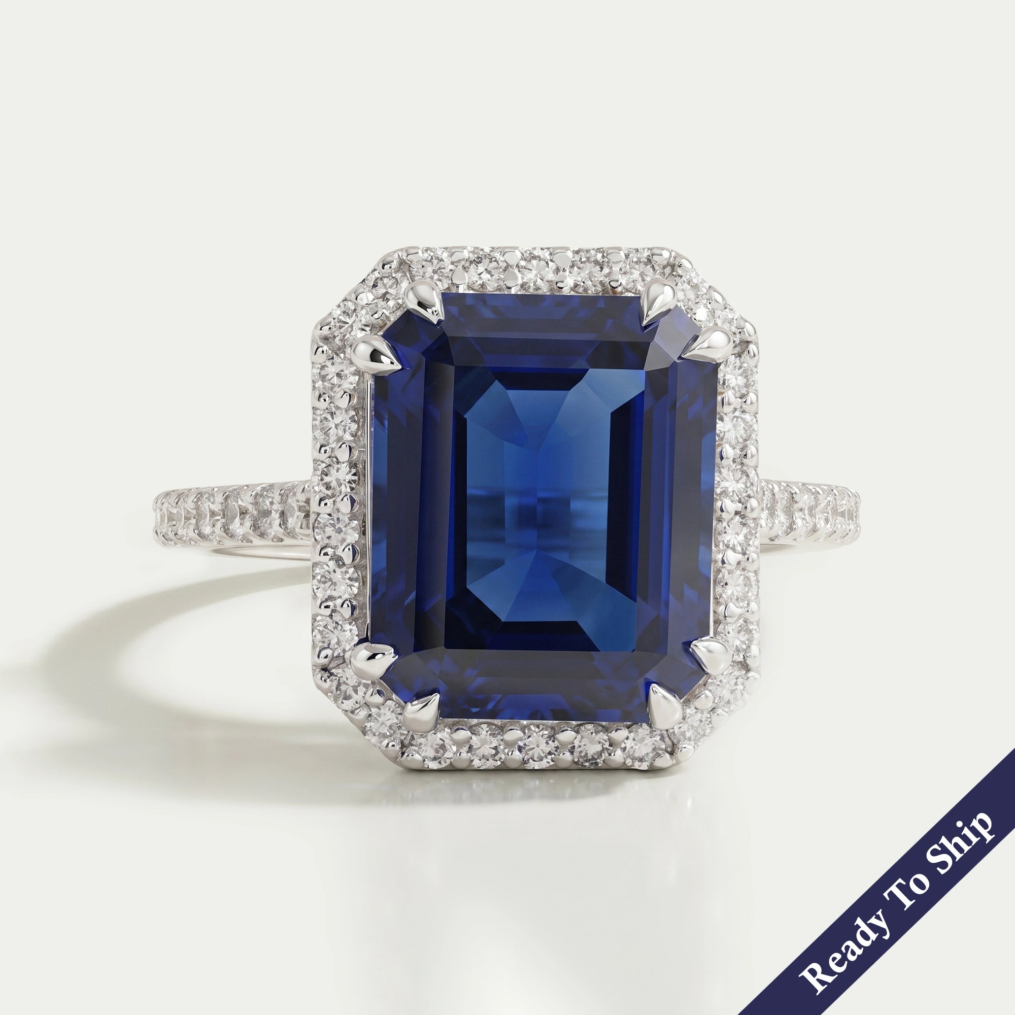 Sapphire Emerald Halo Engagement Ring