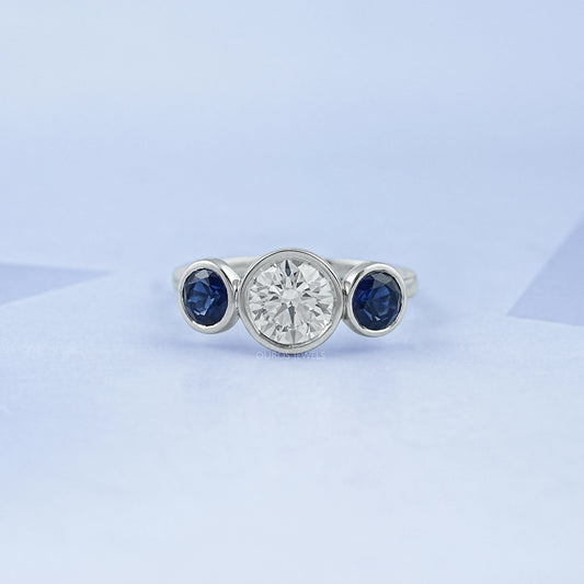 Three Stone Sapphire Gemstone Bezel Set Ring