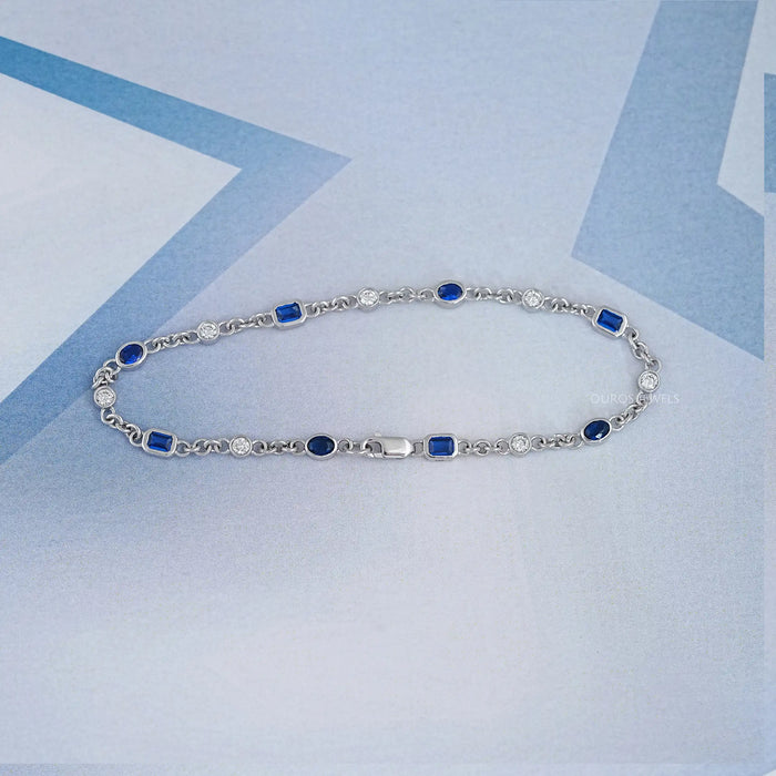 Sapphire Emerald Cut Gemstone Chain Bracelet