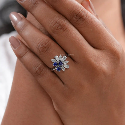 Sapphire Oval Gemstone Cluster Engagement Ring