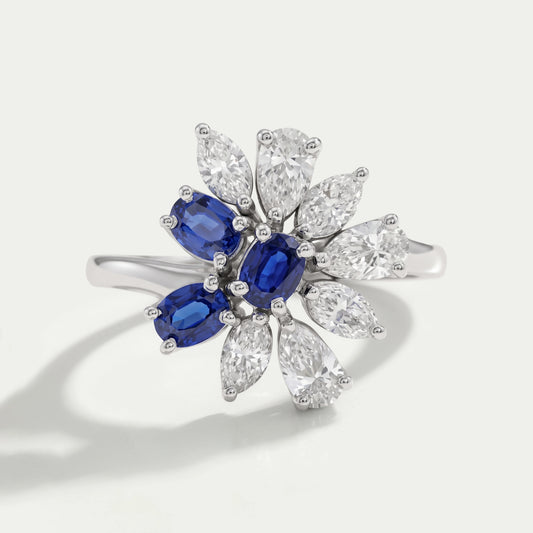 Blue Sapphire Oval Cut Gemstone Cluster Ring Ring