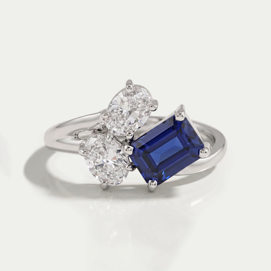 Sapphire Emerald And Oval Cut Split Shank Ring