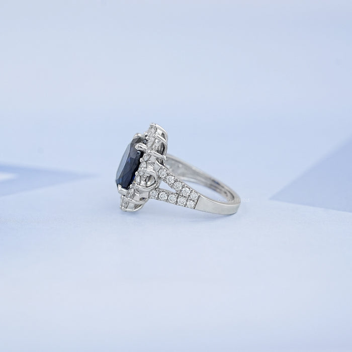 Princess Diana Inspired Split Shank Oval Sapphire Halo Ring 