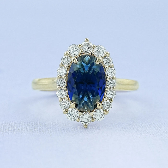 Sapphire Oval Gemstone Halo Engagement Ring