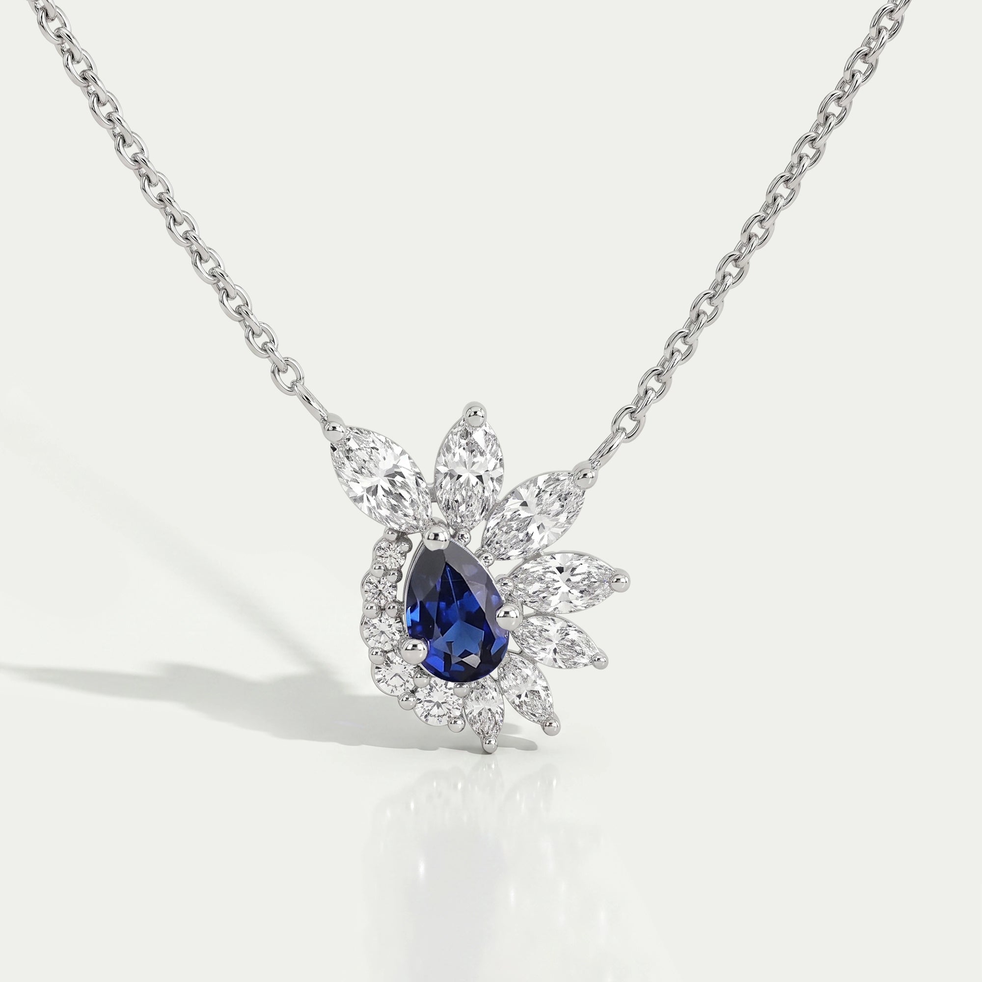 Blue Sapphire And Diamond Floral Cluster Pendant Necklace Necklaces