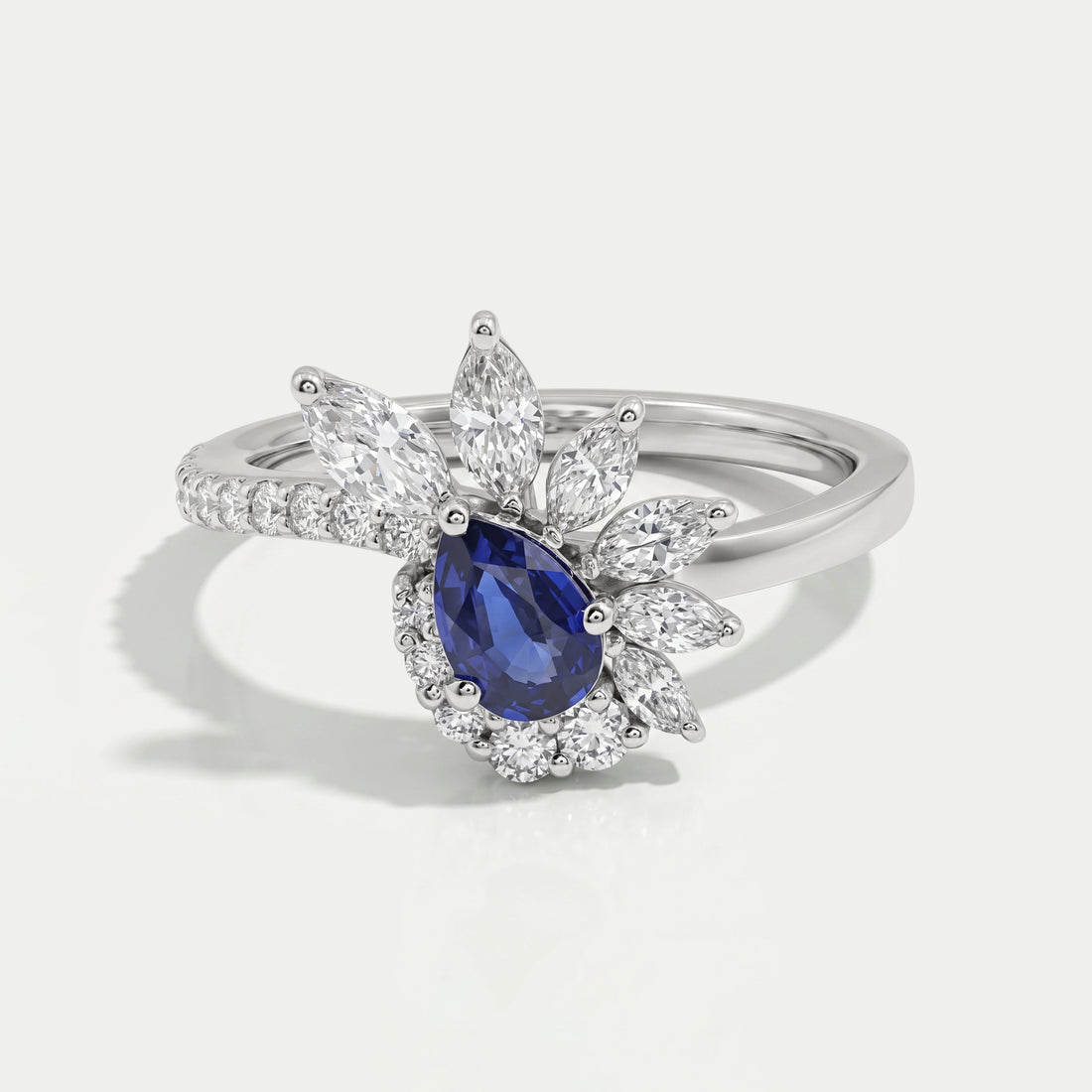 Pear Cut Blue Sapphire Cluster Bypass Engagement Ring Ring