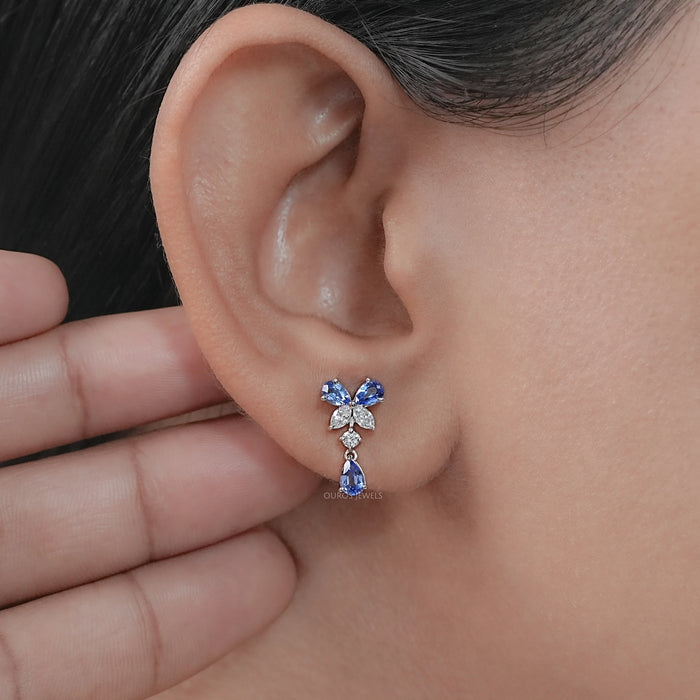 Sapphire Pear And Marquise Lab Diamond Drop Earrings