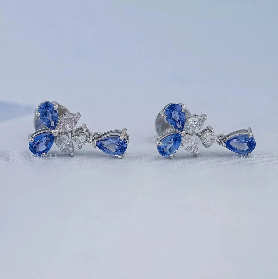 Sapphire Pear And Marquise Lab Diamond Drop Earrings Earrings