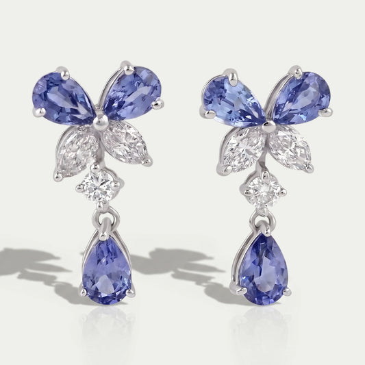 Sapphire Pear And Marquise Lab Diamond Drop Earrings Earrings