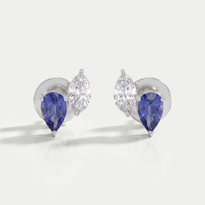 Two Stone Sapphire Pear And Marquise Diamond Stud Earrings