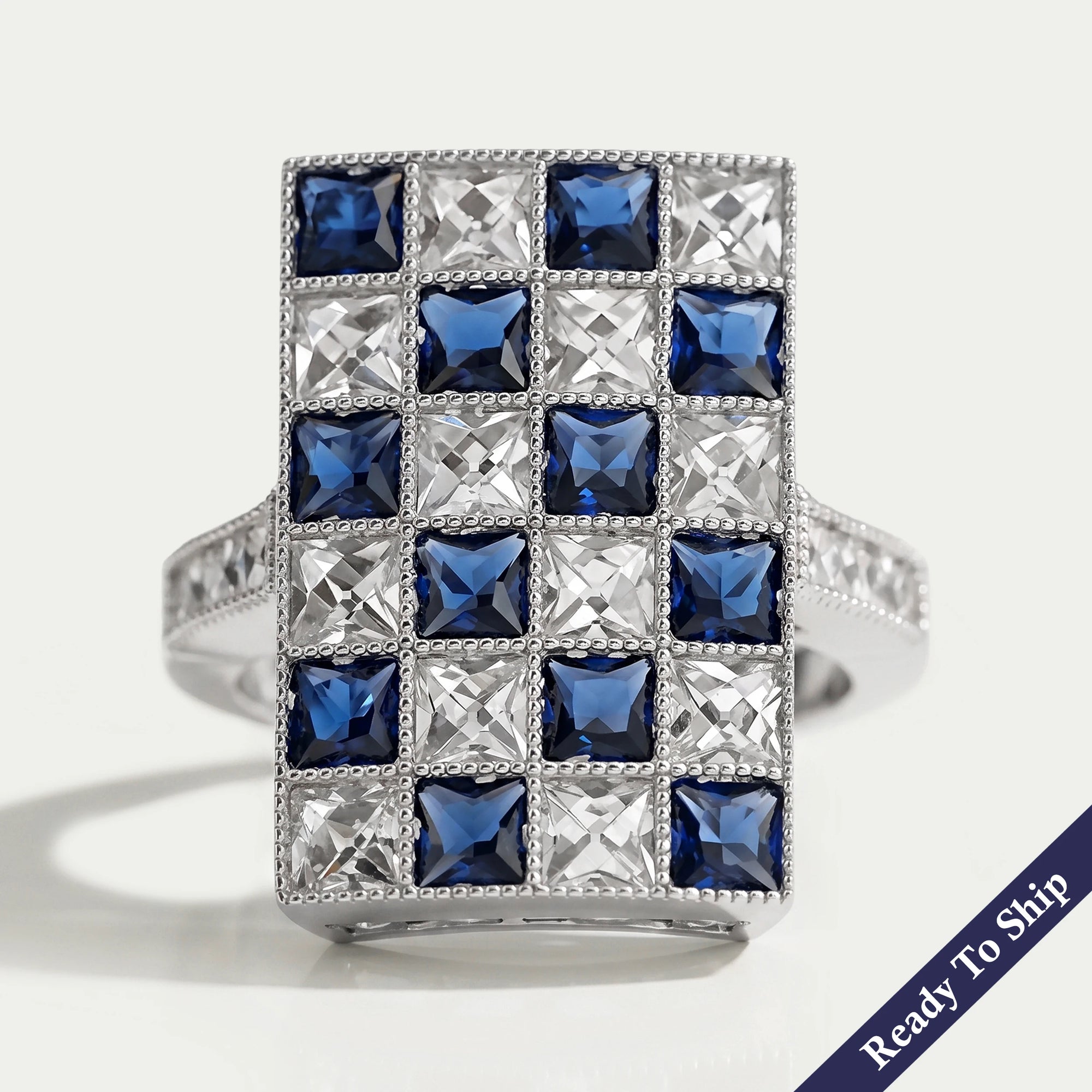 Sapphire Princess Gemstone And French Cut Vintage Ring Rings