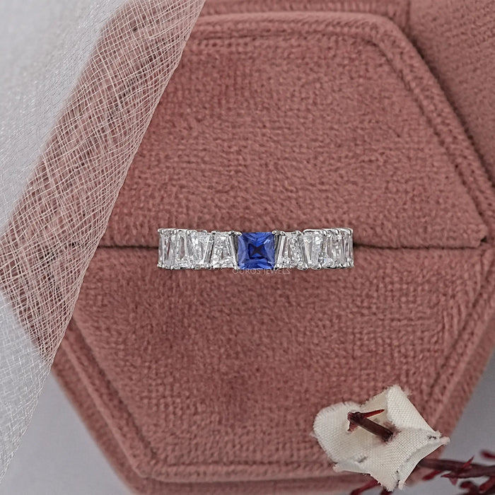 Sapphire Princess And Tapered Baguette Cut Half Eternity Band