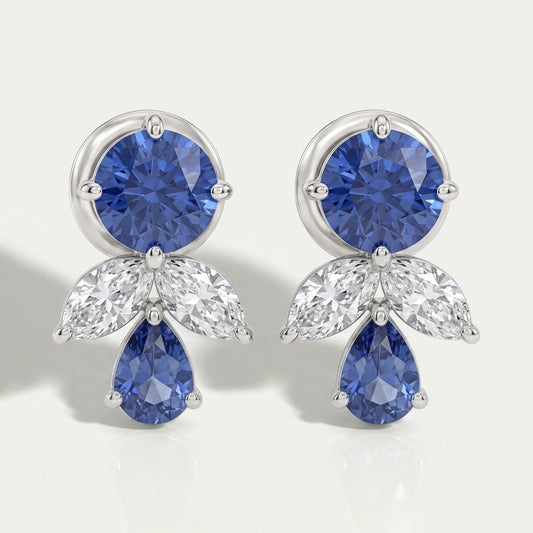Sapphire Round And Pear Gemstone Stud Earrings Earrings