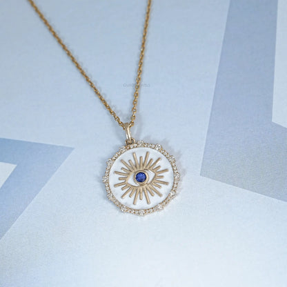 Antique Round Diamond Evil Eye Pendant Necklaces