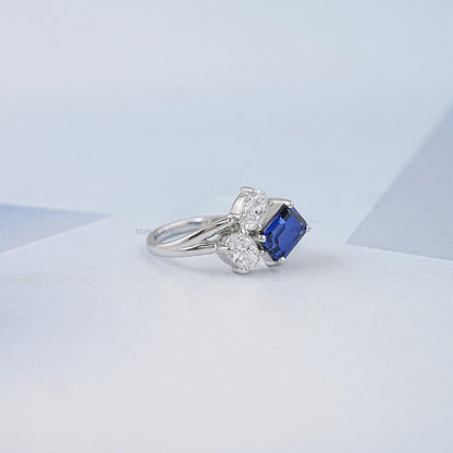 Sapphire Emerald And Oval Cut Split Shank Diamond Ring