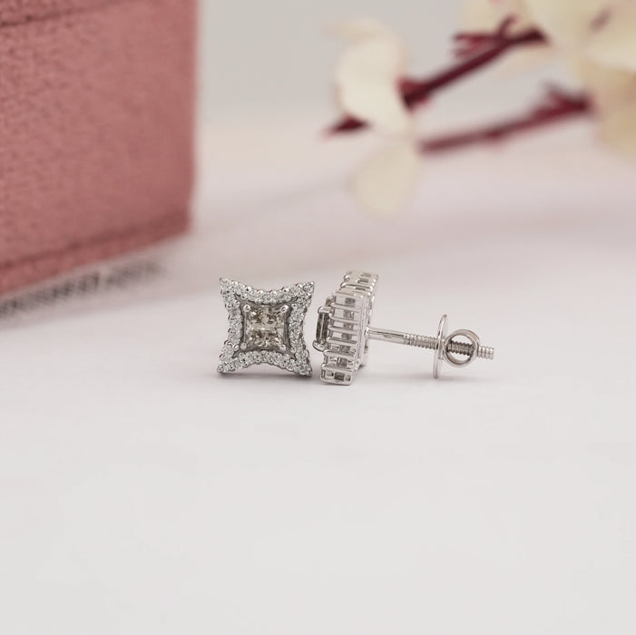 Olive Princess Lab Diamond Halo Stud Earrings