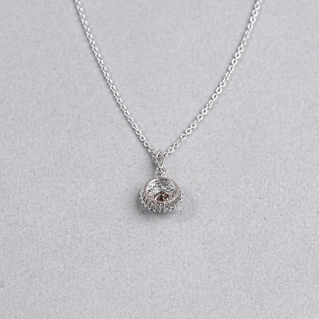 Double Halo Round Shape Champagne Diamond Pendant Necklaces