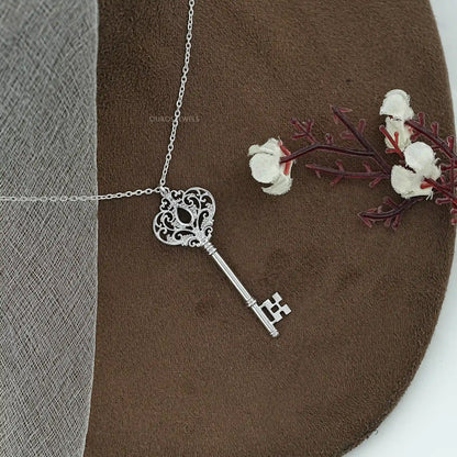 Key Shape Semi Mount Pendant Necklaces