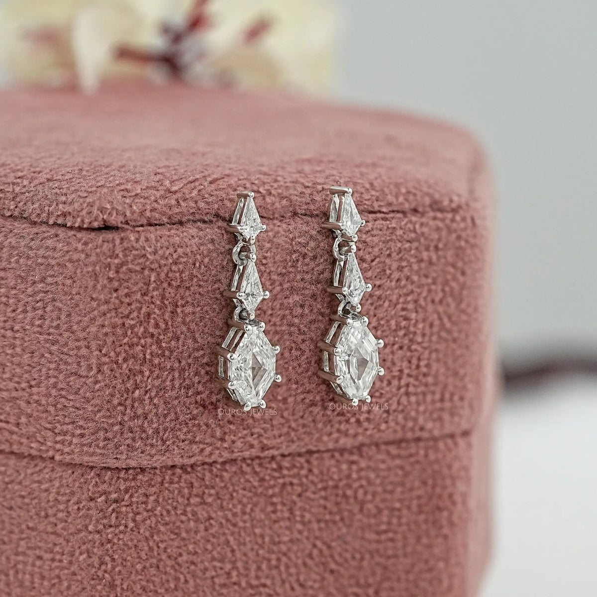 Step Cut Shield Diamond Dangle Earrings Earring