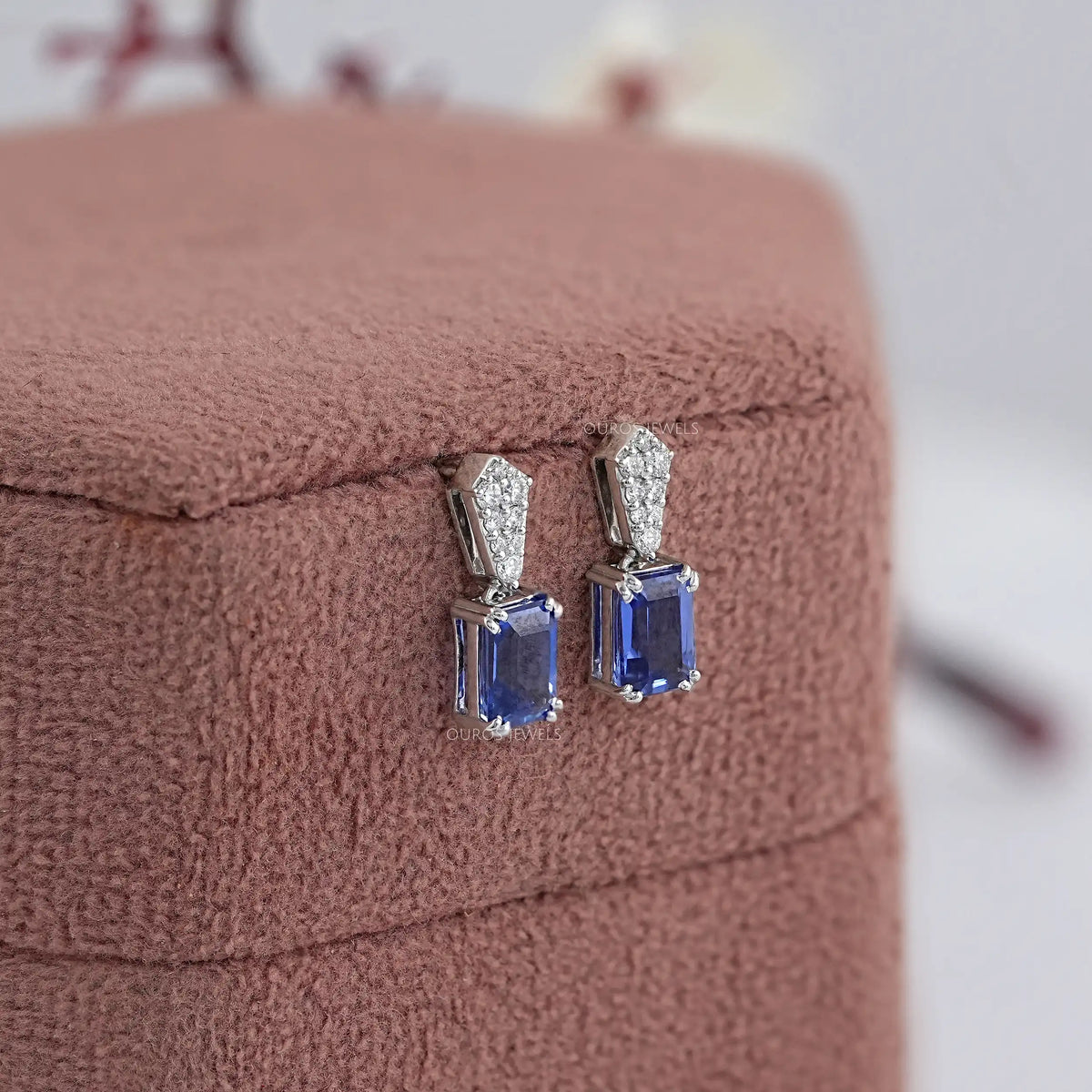 Sapphire Emerald Gemstone Round Diamond Drop Earrings Earrings
