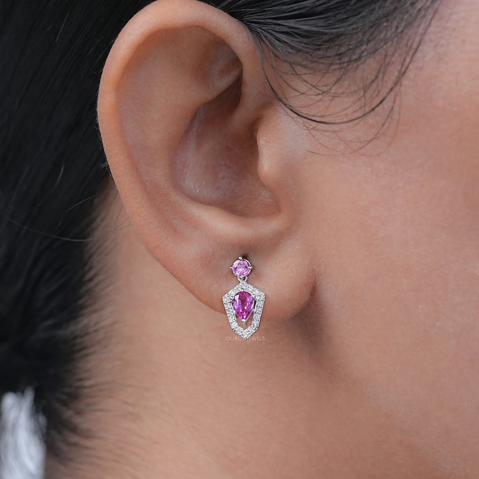 Pear Shape Halo Gemstone Dangle Earrings