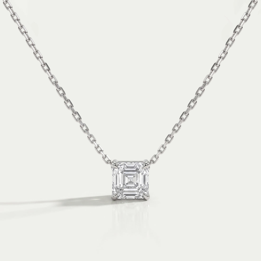 Asscher Cut Lab Grown Diamond Solitaire Pendant Necklaces
