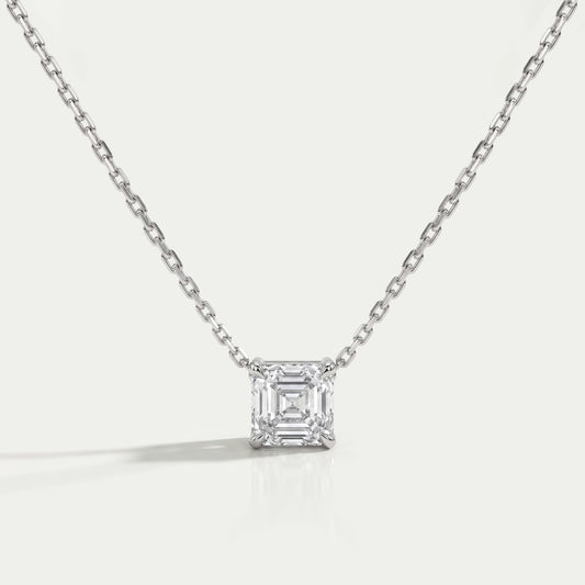 Asscher Cut Lab Grown Diamond Solitaire Pendant Necklaces