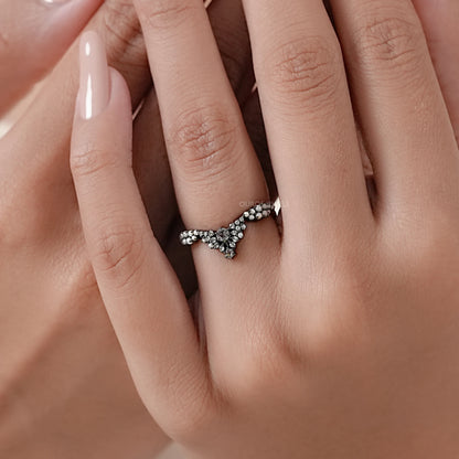 Marquise and Round Lab Diamond Curved Wedding Ring 