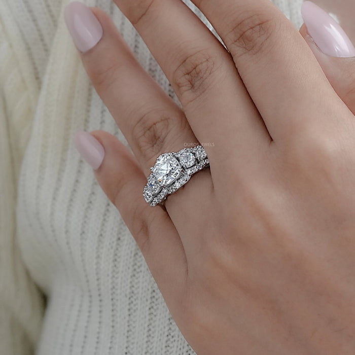 Square Old Mine Cushion Cut Five Stone Halo Engagement Ring
