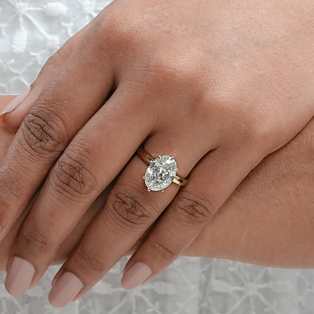 Portuguese Oval Lab Diamond Hidden Halo Ring Ring