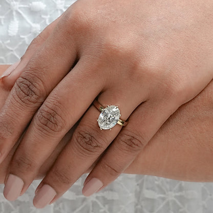 Portuguese Oval Lab Diamond Hidden Halo Ring Ring