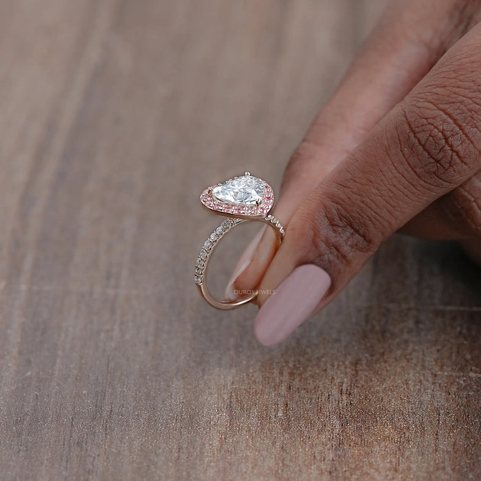 2.50 Ct Heart Shape Lab Diamond Pink Halo Engagement Ring