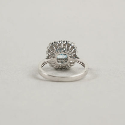 Fancy Blue Cushion Cut Double Halo Lab Diamond Ring Rings